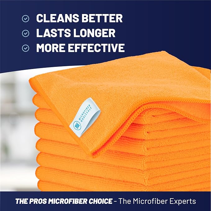 MW Pro Microfiber Cleaning Cloth | Orange | 12 Pack | 16” x 16” | All Purpose Microfiber Towels - Clean, Dust, Polish, Scrub, Absorbent - Image 2