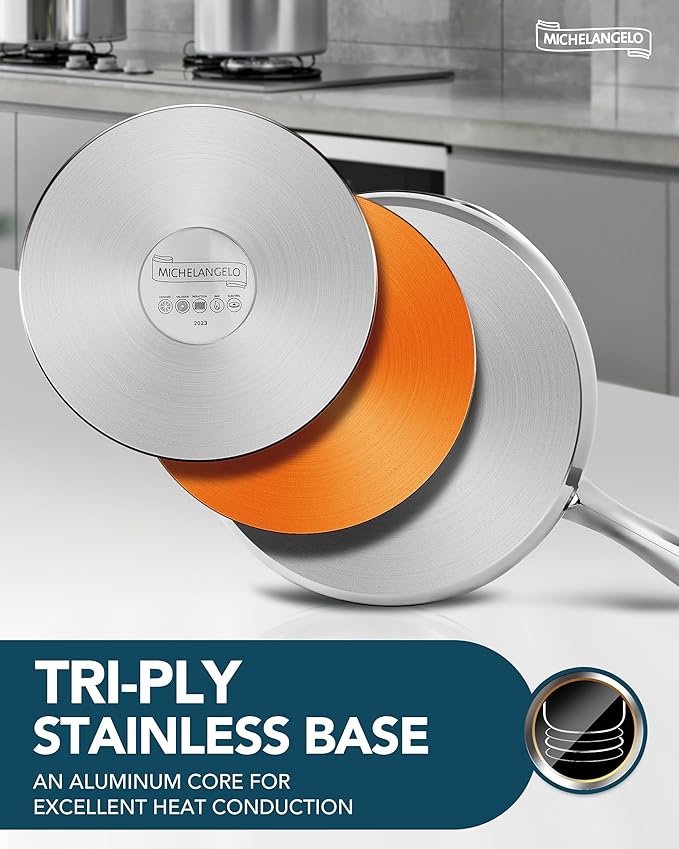MICHELANGELO 1.5 Quart Saucepan with Steamer, Stainless Steel Saucepan with Lid, Triply Bottom Induction Compatible, Multipurpose Sauce Pot, Dishwasher Safe - Image 4