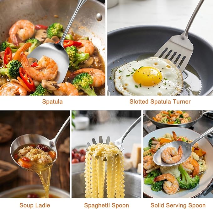 304 Stainless Steel Cooking Utensils Set, Stainless Steel Kitchen Utensils Set Cookware, Cooking Utensils Set Stainless Steel (11, silver) - Image 4