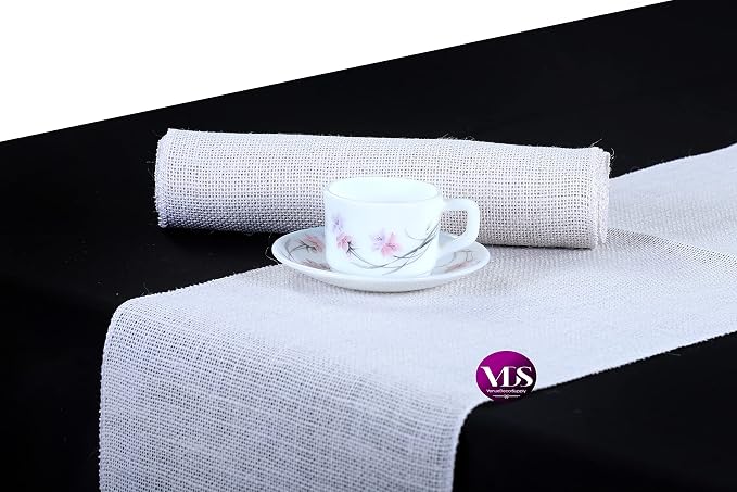 VDS Pack of 20, Burlap Table Runner 100% Natural Jute Rustic Hessian Table Cloth Centrepiece for Wedding Bridal Shower Birthday Event Party Banquet Table Decoration (Size 12X108 Inch)(White) by VDS