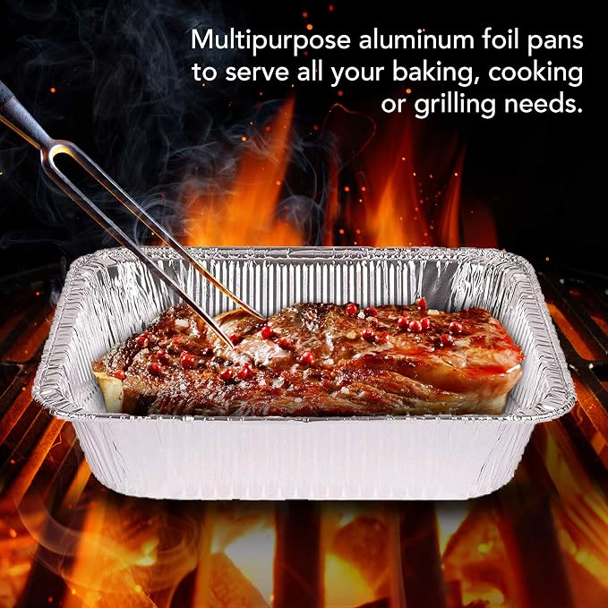 Stock Your Home Aluminum Pans 9x13 Disposable Foil Baking Pans (Pack Of 100) - Half Size Steam Table Deep Pans - Tin Foil Pans Great for Cooking, Heating, Storing, Prepping Food - Image 5