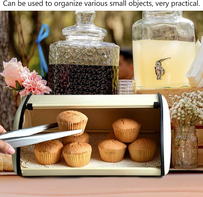 MAVIS LAVEN Metal Bread Box Champagne Color for Kitchen Countertop, Small Drum Type with High Space Utilization and Good Visual Effect - Image 6
