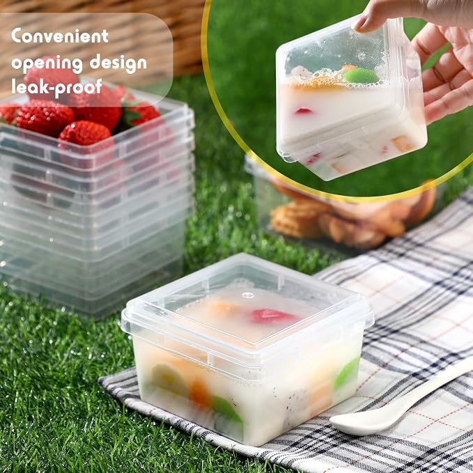 Blushtier 12 oz 50 Pack Small Square Deli Containers with Lids Plastic Freezer Food Reusable Meal Dessert Ice Cream Containers with Labels for Takeout Meal Storage Microwave Freezer Safe(Clear,) - Image 6
