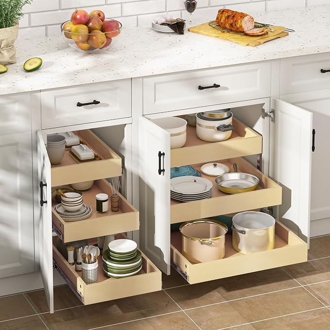 WelFurGeer 3-Tier Pull Out Cabinet Organizer with Soft Close, Heavy-Duty Slide Out Drawers for Cabinets, Pull Out Drawers for Cabinets, Bottom Mount Shelves for Kitchen, Pantry, Bathroom - Image 2
