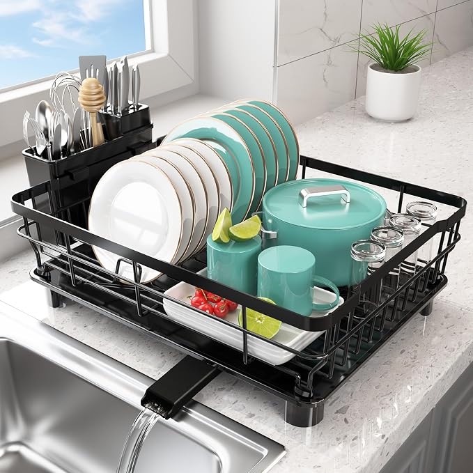 Dish Drying Rack for Kitchen Counter,12.8" W x 16.9" L,Black by Ricobes