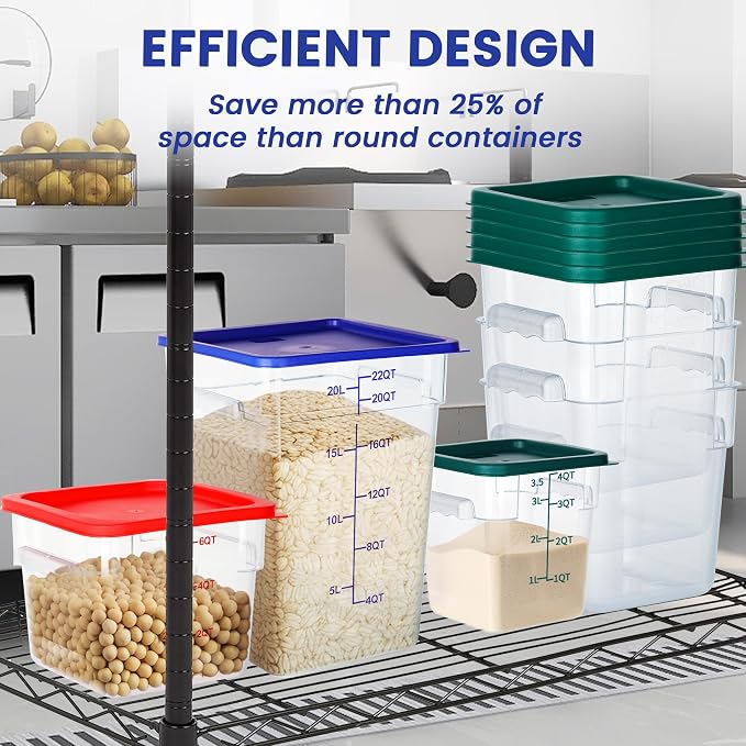 BIEAMA 4 Pack 12 Qt Square Food Storage Containers with Lids, NSF, Clear | Commercial polycarbonate containers with scale markings and handles; stackable for prep, brining, fermentation & bulk storage - Image 6