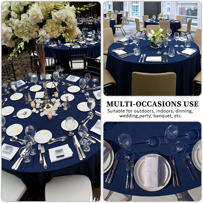 8 Packs 90 Inch Navy Blue Round Tablecloth - Image 6