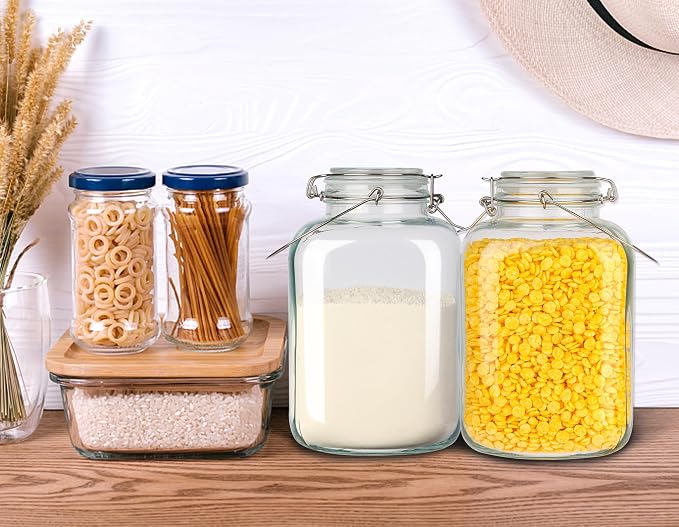 1 Gallon Airtight Glass Food Storage Jars Set of 2 with Lids, Extra Large Glass Storage Containers with Handle for Flour, Cereal, Coffee and Canning, Square Mason Jars with 8 Chalkboard Labels - Image 5