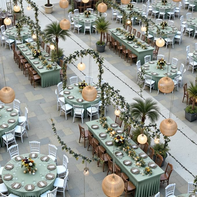 6 Pack Sage Green Spandex Round Tablecloths for 60 inch Table, Wrinkle Free Stretchy 120inch Fitted 5FT Round Table Cover Cloths with Skirt for Wedding Party Dining Banquet - Image 7