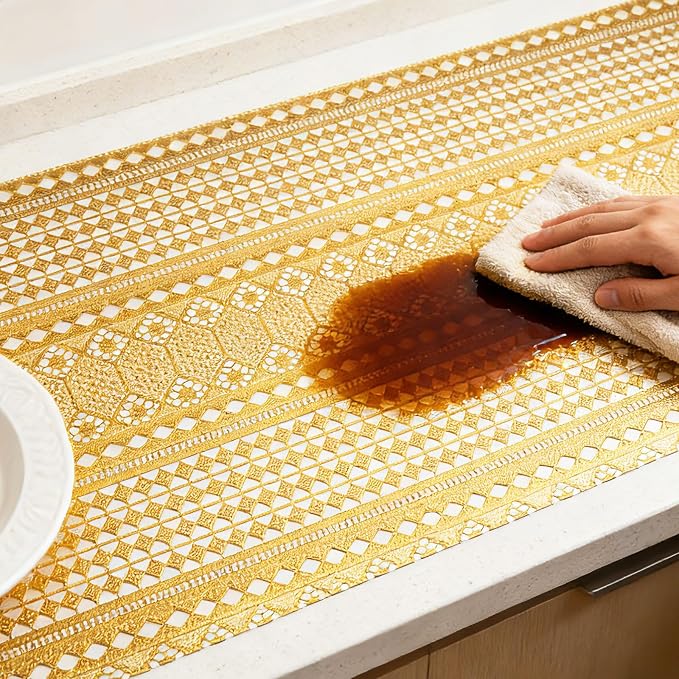 Drawer and Shelf Liner - Gold Geometric Lace Pattern,Non Adhesive - Image 9