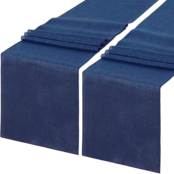 Blue Table Runner Burlap Roll Navy Farmhouse Table Linens 2 Pack 13x84 Inch by LuoluoHouse