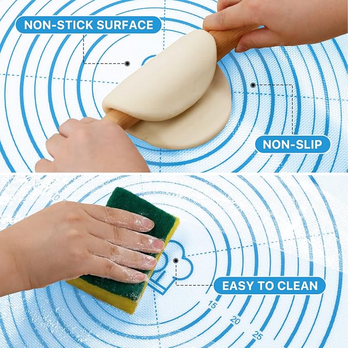 DANIA & DEAN 28"x20" Large Durable Silicone Baking Mat for Pastry and Bread | Non-Slip & Non-Stick Mat with Measurements, for Pizza, Pie Crust, Dough Rolling, Pasta & Sourdough, Reusable Counter Sheet - Image 4