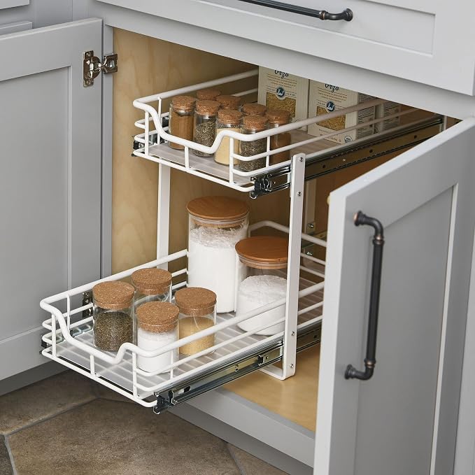 Household Essentials White Powder-Coated Steel Dual-Tier Slide Organizer with Plastic Accents - Image 10