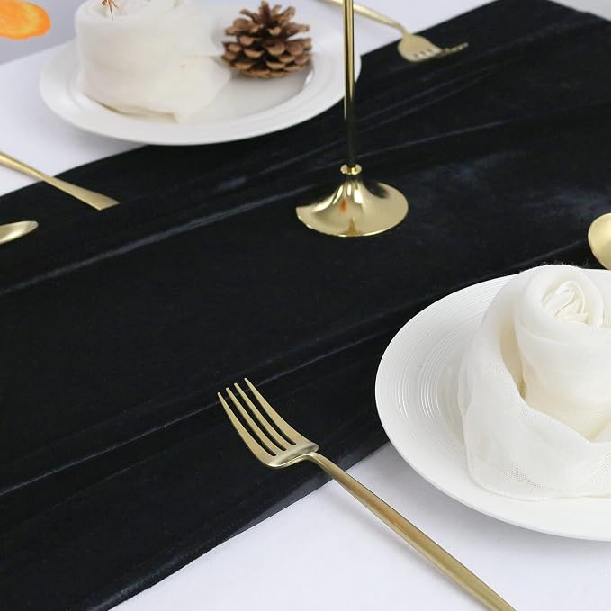 Velvet Table Runner, 10ft Luxurious Wedding Reception Decorations Soft Velvet Fabric Table Linen Overlay for Party (20 x 120 inch, Black) - Image 3