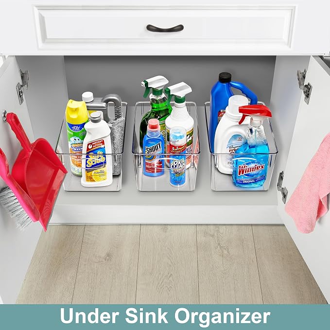 Sorbus Fridge Organizers and Storage, Clear Plastic Bins (Large, 4 Pack) | Handled containers keep crafts, clothing and household supplies sorted across pantries, cabinets, refrigerators and closets. - Image 2