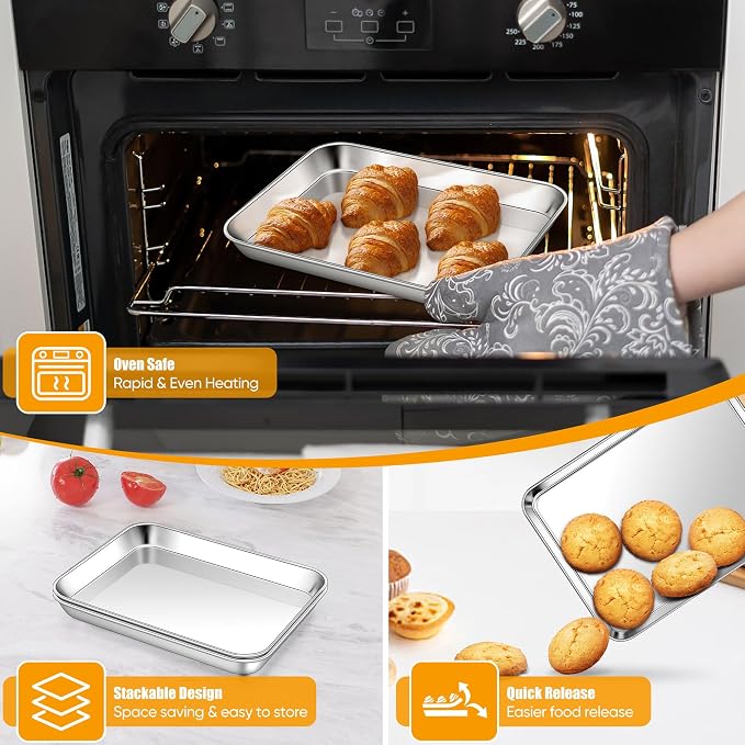 Homikit 1 Pack 10x8 Inches Small Stainless Steel Baking Sheet | Non Stick Cookie Pan for Baking, Metal Toaster Oven Bacon Tray, Non Toxic, Rustproof, Dishwasher Safe, Mirror Finish - Image 4