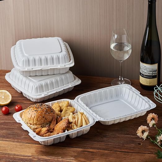 FULING 9X9 3 Compartment 50-Pack Plastic Clamshell Take Out Food Containers, Heavy Duty Disposable To-go Box For Cake, Sandwich, Salad, Dessert - Image 5