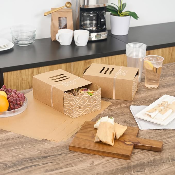 Restaurantware Take Out Food Containers 100 Count 8.3 x 5.7 x 3.7 Inches Paper Sandwich Boxes Disposable Food Packaging Box Design - Image 11