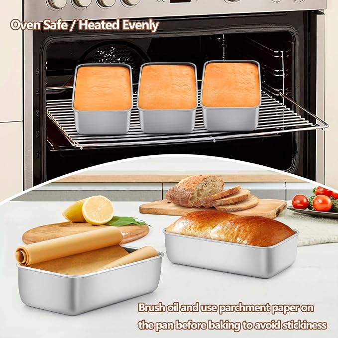 LIANYU Loaf Pan for Baking Bread, 9x5In Stainless Steel Bread Pan, 4 Pack | Stainless Steel Meatloaf Baking Loaf Tin for Homemade Banana Sourdough, Dishwasher Safe, Heavy Duty, No Coating - Image 3