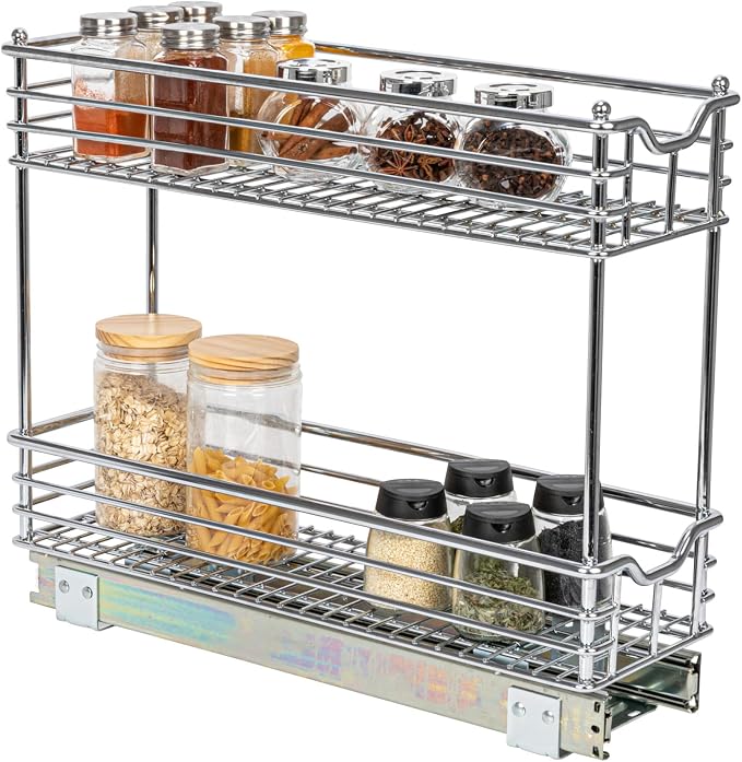 Household Essentials Glidez 2‑Tier Multipurpose Chrome‑Plated Steel Pull‑Out/Slide‑Out Under Cabinet Organizer, Chrome Finish by HouseholdEssentials
