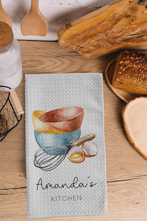 Personalized Kitchen Towel | Custom Tea Towel | Watercolor Utensil Dish Towel | Kitchen Decor | Hand Towel Gift Set | Waffle Weave Dishcloth (Pack of 4 Towels, Design 1) - Image 3