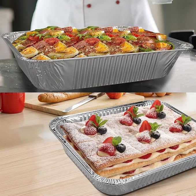 Waytiffer Disposable Large Aluminum Pans (20 Pack) Full Size Roasting & Baking Pan, 21"x13" Deep Foil Pans Extra Heavy Duty Chafing Trays for Broiling, Restaurants, Heating, Buffets & Bakeware - Image 6