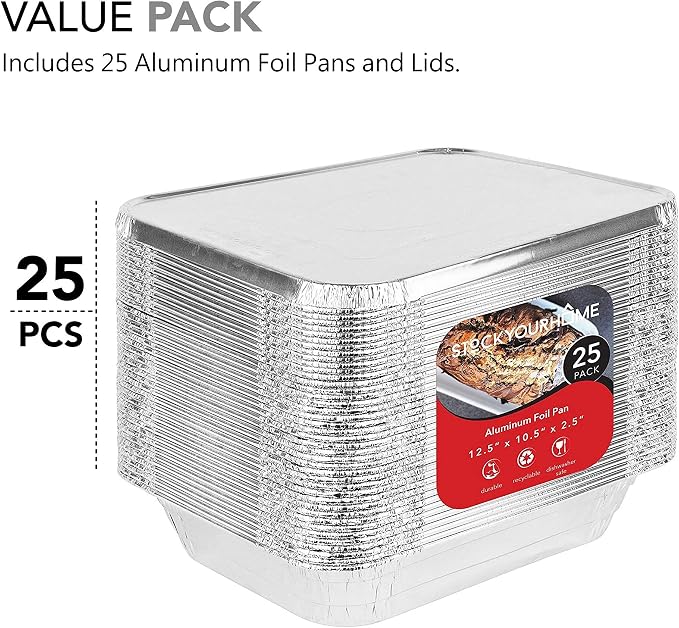 Stock Your Home Disposable Aluminum Pans with Lids 9x13 (25 Pans and 25 Lids), Food Containers for Baking, Cooking, Heating, Storing and Prepping - Image 3