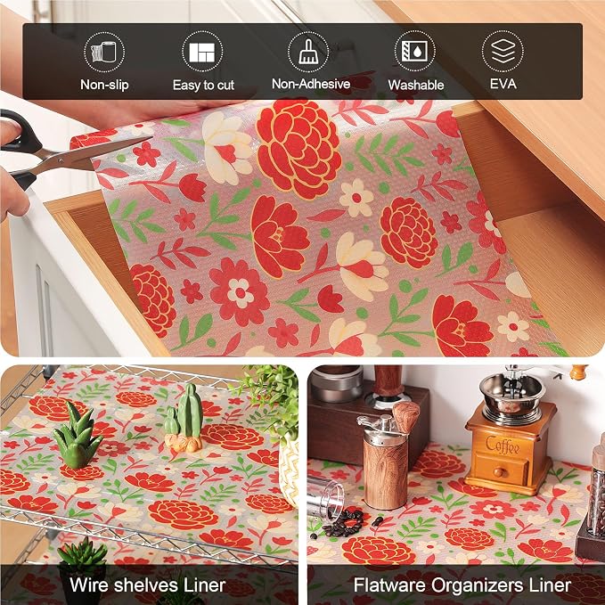 Cooyes Shelf Liner – Premium Non-Adhesive Cabinet & Drawer Liner for Kitchen – Waterproof Shelf Paper with Modern Pattern – Durable EVA Cabinet Mat – Easy to Cut （17.5" W x 120" L） - Image 5