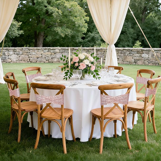 SquarePie Rose Gold Sequin Chair Sashes Bows 120 Pcs Glitter Chair Back Cover Ties Bands for Wedding Banquet Party Decor - Image 6