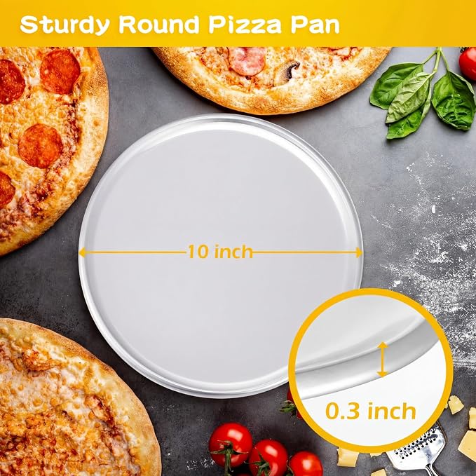 Rtteri 24 Pcs Pizza Pan Bulk Restaurant Aluminum Pizza Pan Set Round Pie Cake Plate Rust Free Cake Tray for Oven Baking Home Kitchen Restaurant Easy Clean (10 Inch) - Image 2