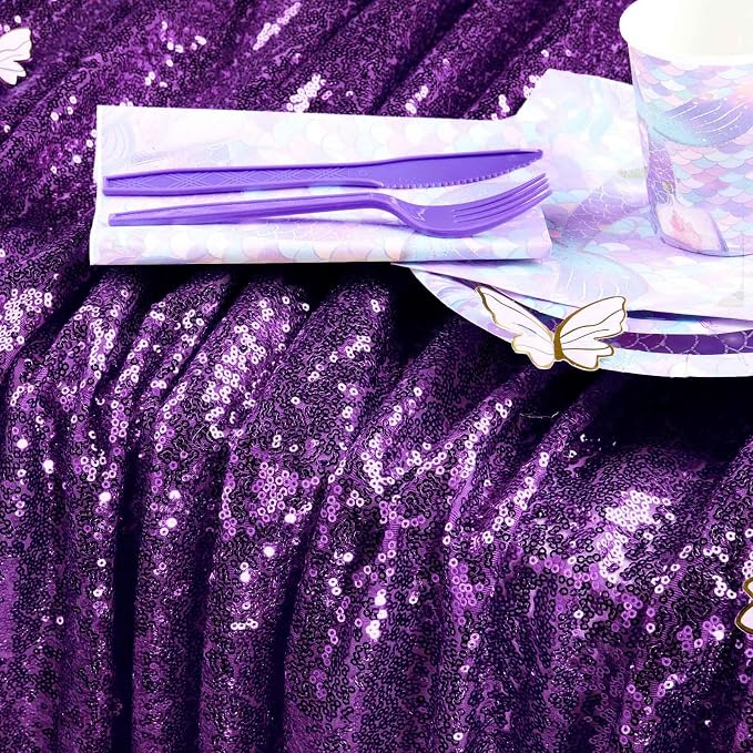 Rectangle Sequin Tablecloth 90x156 Inch Glitter Purple Party Tablecloth - Image 5