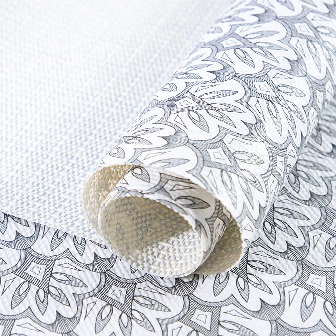 FIFTY FEET 12"x120" Non-Adhesive Shelf Liner for Kitchen Cabinets and Drawers, Washable Non-Slip PVC Cabinet Liner (Black Floral)(5 Roll) by FIFTYFEET