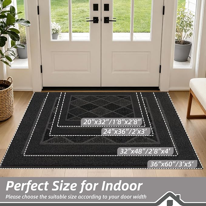 BEQHAUSE Dirt Trapper Door Mats 24" x 36", Non-Slip Washable, Dark Grey - Image 2