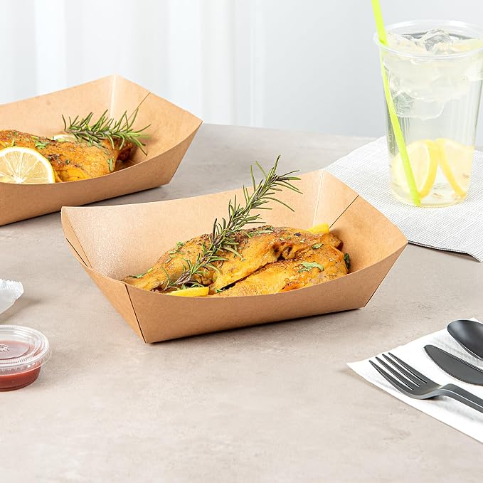 Restaurantware Kraft Paper lb Paper Food Tray Boat, 200 Pack - Image 3