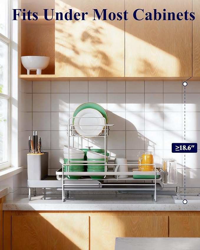 Kitsure Extendable Dish Drying Rack, 19.2"-26.7" L x 12.9" W, 2-Tier - Image 7