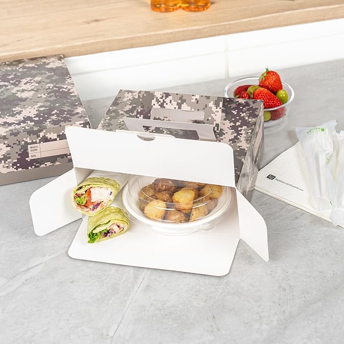 Restaurantware-Cater Tek 9 x 9 x 3.5 Inch Cake Boxes, 50 Take Out Containers - Display Window, Pop-Up Handles, Camouflage Paper Pastry Boxes, Grease Impermeable, Shipped Flat - Image 8