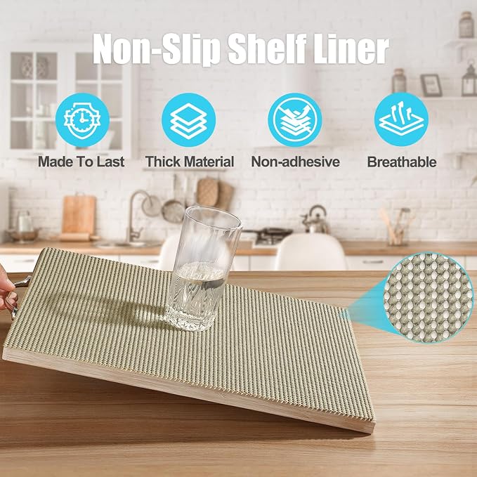 Songrey Non-Slip Shelf Cabinet and Drawer Liner, 20IN x 10FT, Beige - Image 2