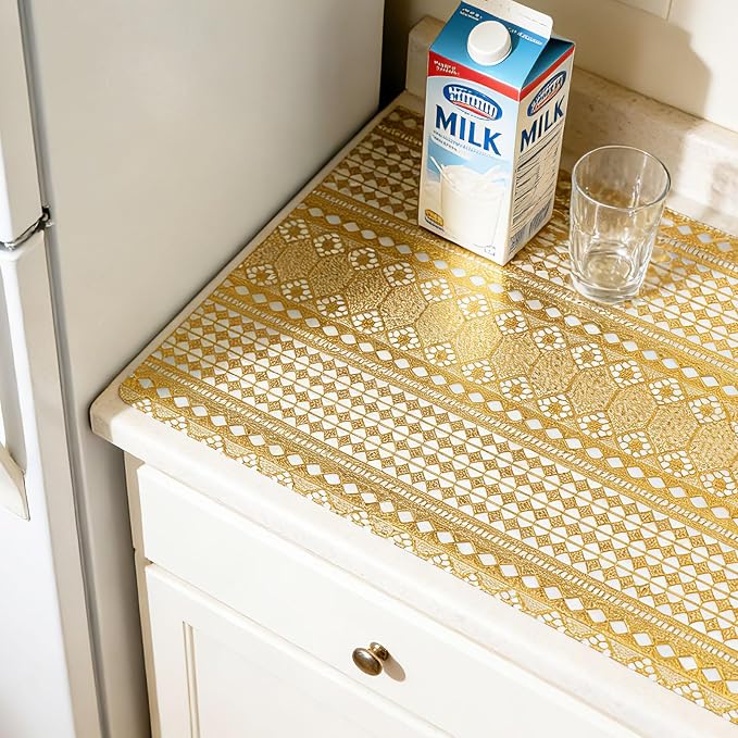 Drawer and Shelf Liner - Gold Geometric Lace Pattern,Non Adhesive - Image 4