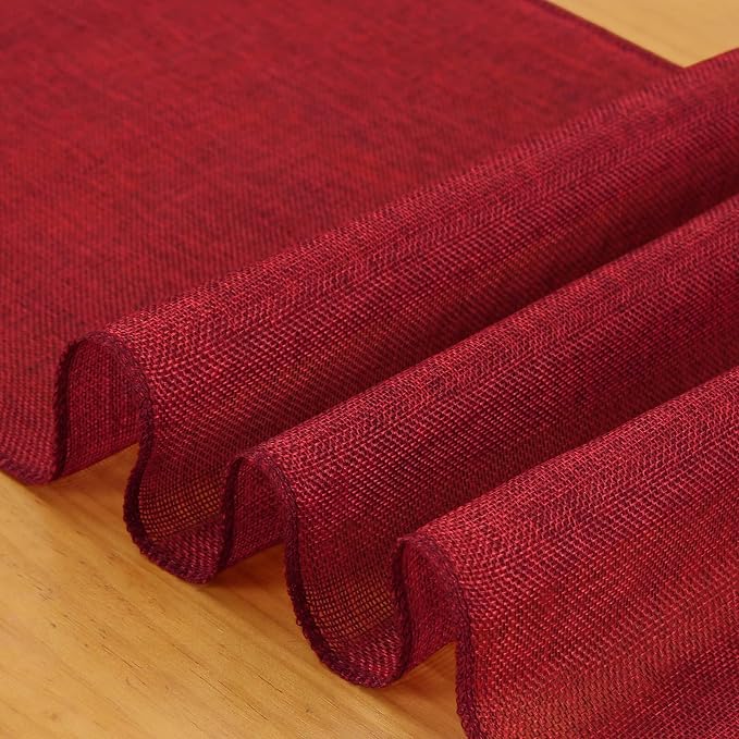 Burlap Table Runner Burgundy Jute Table Linens 2 Pack 13 x 84 Inch - Image 5