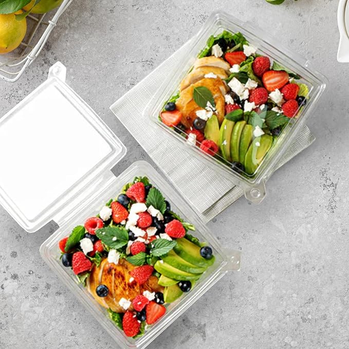 Tamper-Resistant Clear Hinged Containers with Flat Lid – Disposable Plastic Clamshell Takeout Boxes for Food, Salad, Dessert, Sandwich, Leak-Proof & Stackable – BPA-Free (50, Clear, 24 oz) - Image 7