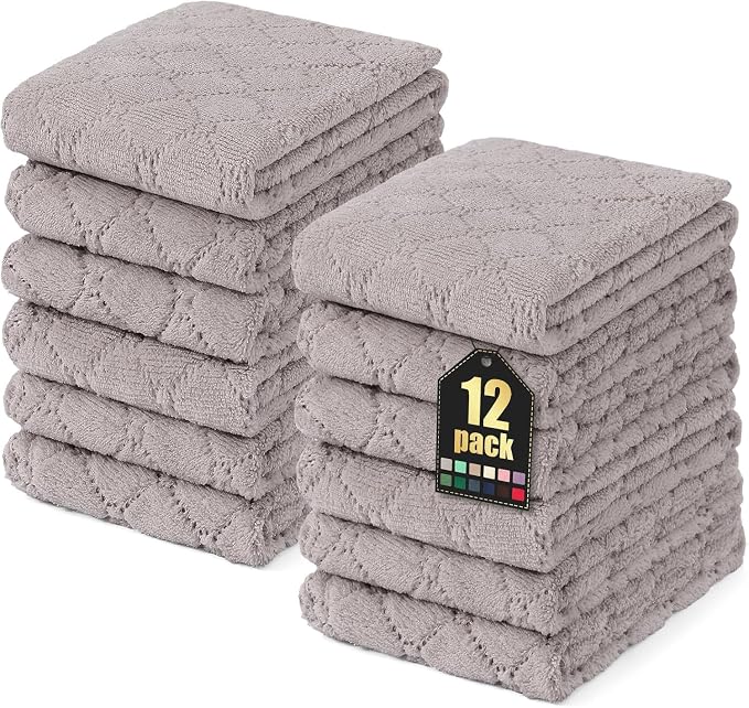 Homaxy 12 Pack Super Soft Absorbent Dish Towels, 10" x 20", Grey by Homaxy