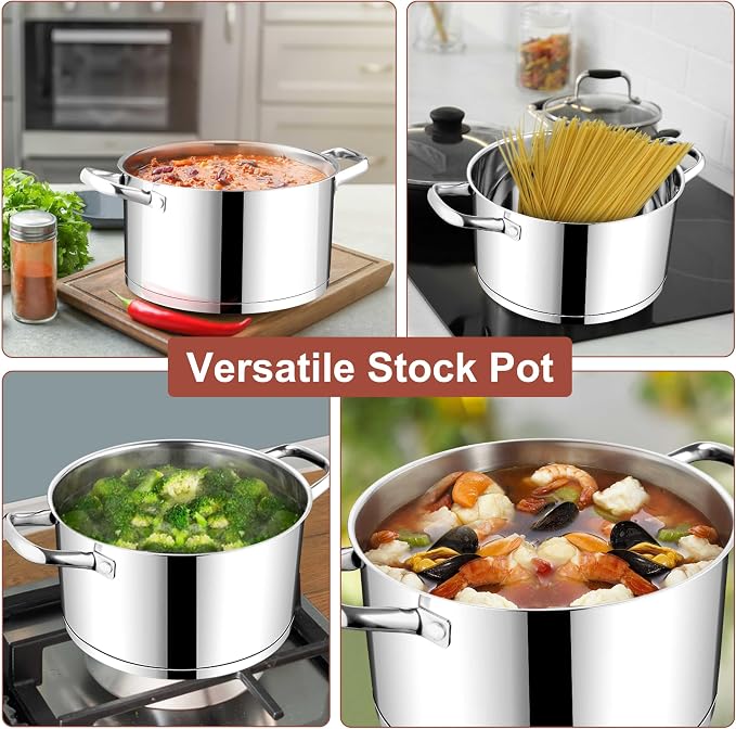 E-far Stainless Steel Stock Pot, 8 Quart Pot with Glass Lid for Soup Pasta - Image 6