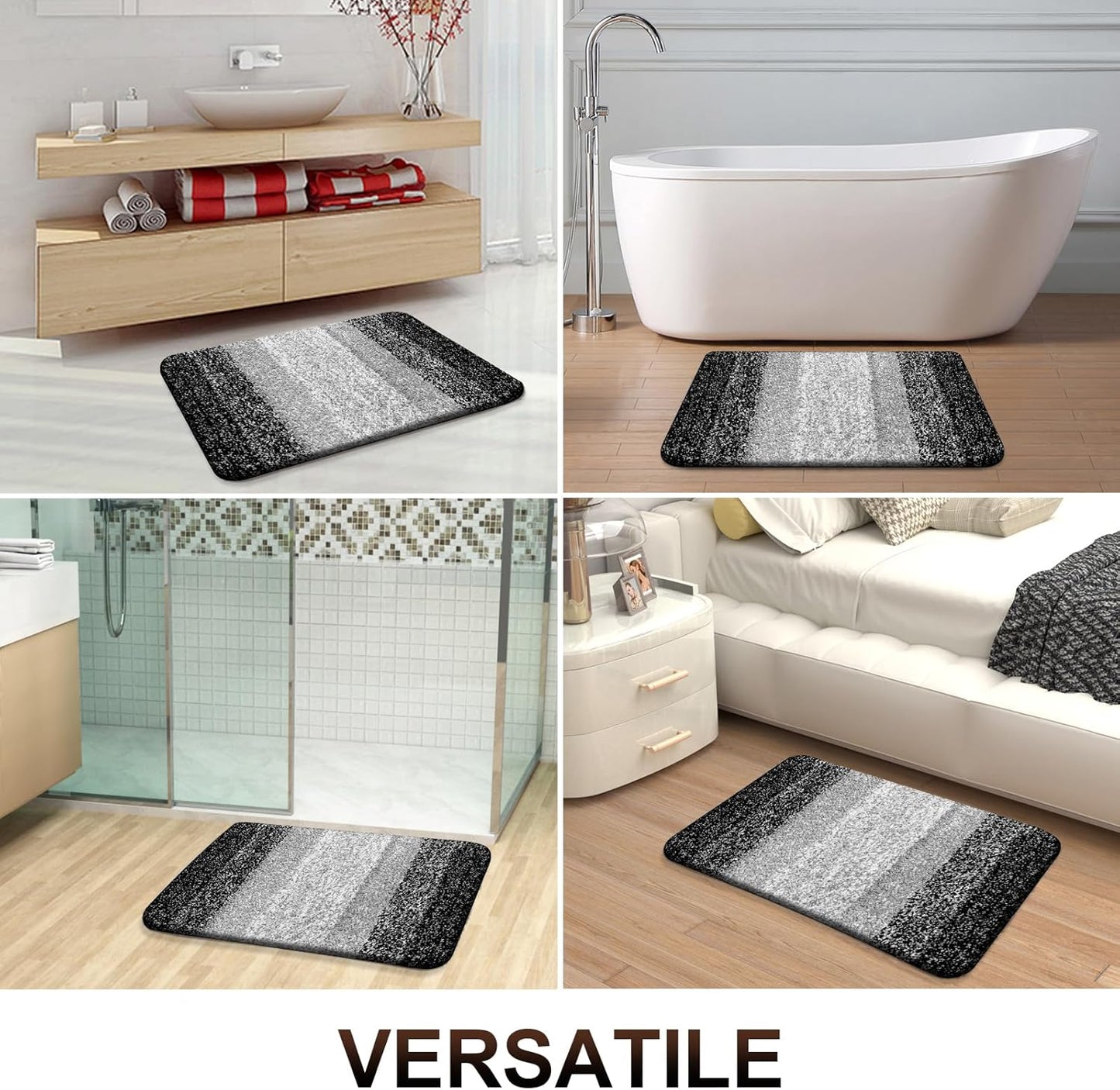 OLANLY Bathroom Runner Rugs 54x24, Extra Soft Absorbent Microfiber Bath Rugs, Rubber Backing, Quick Dry, Machine Washable Bath Mats for Bathroom Floor, Tub and Shower, Home Decor Accessories, Black