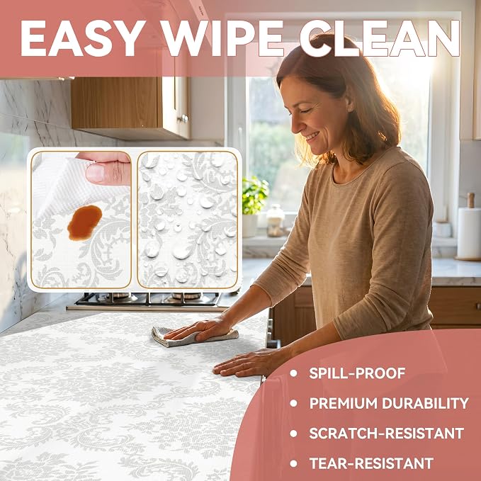 RAY STAR 12" x 10 Ft Shelf Liner for Kitchen Cabinets, Non-Adhesive Cabinet Liner Washable, Drawer Liner for Dresser Non-Slip Bathroom [Pearl Damask](2 Rolls) - Image 4