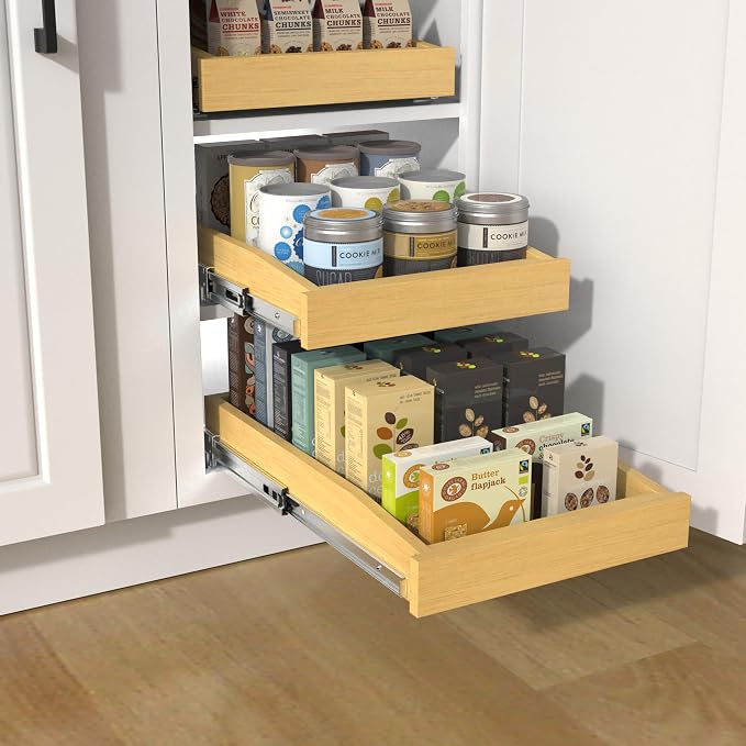 Wooden Pull out Cabinet Organizer 14" W x 21" D x 3.35" H, Heavy Duty Slide Out Drawers Pull-Out Home Organizers for Kitchen Cabinets - Image 8