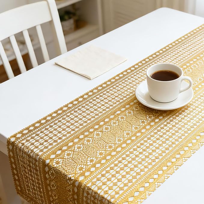 Drawer and Shelf Liner - Gold Geometric Lace Pattern,Non Adhesive - Image 3