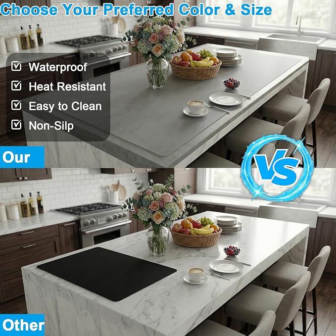 Extra Large Silicone Mats for Kitchen Counter, Heat Resistant Mat, Nonslip Kitchen Countertop Protector Mat, Cuttable Counter Protector Mats for Island Workbench(47.3''x23.6''Translucent) - Image 3