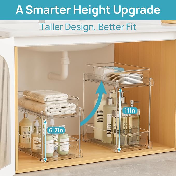 Vtopmart 2 Pack Taller Pull Out Bathroom Under Sink Organizer (S-Higher) - Image 3