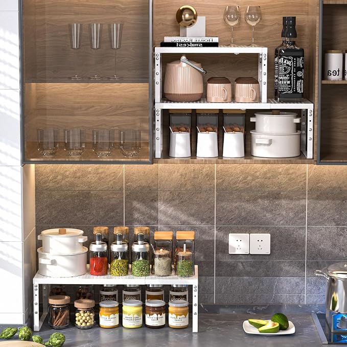 Cabinet Shelf,Expandable Adjustable Stackable Kitchen Organizer,for cabinets, Kitchens, countertops, bathrooms Shelf Organizer(3Packs/White,Large) - Image 7