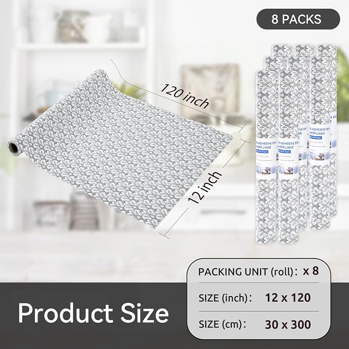 FIFTY FEET 12"x120" Non-Adhesive Shelf Liner for Kitchen Cabinets and Drawers, Washable Non-Slip PVC Cabinet Liner (Black Floral)(8 Roll) - Image 5